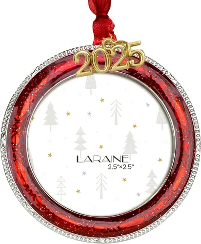 Vista 10 de Adornos de árbol de Navidad Laraine – Juego de 3 piezas colgantes decorativos, regalo de recuerdo navideño 2025, colgante con inserto de marco