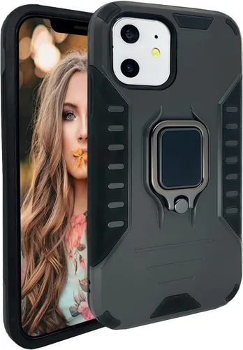 Vista 8 de MODOS LOGICOS Funda para iPhone 11, funda protectora de doble capa a prueba de golpes con soporte de anillo giratorio de metal 360 integrado, Verde