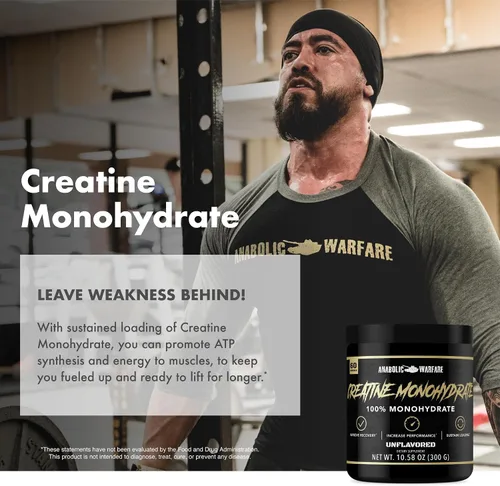 Vista 8 de Anabolic Warfare Monohidrato de creatina, recuperación después del entrenamiento, aumenta el rendimiento, mantiene la carga, creatina premium*