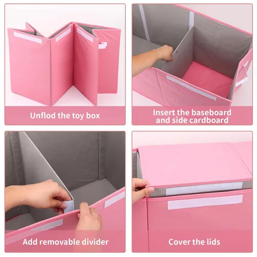 Vista 7 de Fixwal Organizador de almacenamiento de juguetes para niñas, caja de juguetes extra grande para niños, divisor plegable y extraíble para guardería