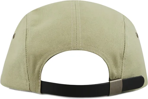 Vista 3 de The Hat Depot Hecho en Estados Unidos de sarga de algodón de 5 paneles de ala plana de cuero genuino de latón