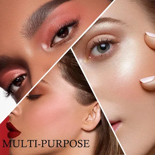 Vista 6 de Boobeen Kit de rubor e iluminador, paleta de polvo prensado de maquillaje 3 en 1, bronceador brillante, rubor mate naranja y rosa, paleta facial