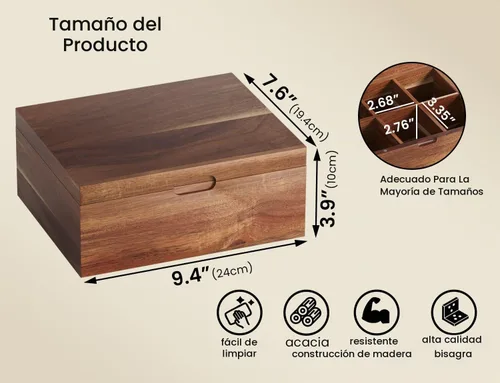 Vista 4 de Bolsa de té de madera de acacia con 6 compartimentos
