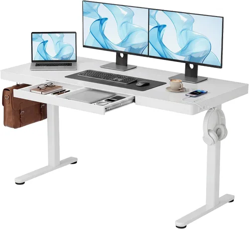 Vista 14 de Claiks Escritorio de pie pequeño de cristal con cajones y puertos USB 32x19 negro