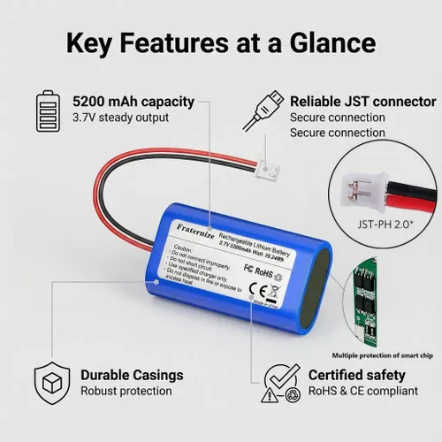 Vista 6 de Batería de iones de litio de 5200mAh 3.7v con 2.0Pin JST-PH JST 2.0/2P Plug Batería recargable Batería de litio 3.7 voltios para electrónica