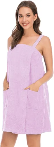 Vista 82 de Veseacky Toalla de baño para mujer con bolsillo, bata de spa ajustable y diadema facial