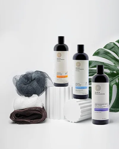 Vista 8 de Shea Radiance Gel de baño African Black Soap - Piel seca, eczema, erupciones cutáneas, limpiador de manchas Menta verde cítrica (16 onzas)
