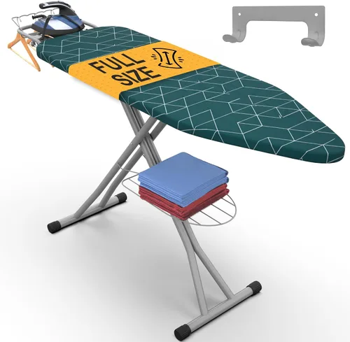 Vista 10 de Xabitat Tabla de planchar de tamaño completo de 57 x 15 pulgadas con colgador de montaje en pared, construcción de metal completo, organizador