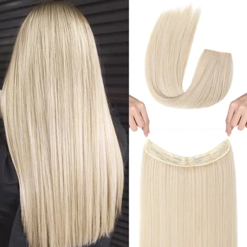 Vista 49 de REECHO - Extensiones de cabello con alambre invisible y con cintillo transparente, tamaño ajustable, clips seguros extraíbles, cabello lacio, diseño