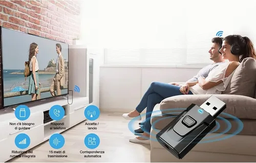 Vista 6 de Transmisor Bluetooth USB para TV con calidad de sonido claro Plug and Play estable, adaptador Bluetooth 5.0 para TV/coche/PC adaptador de audio