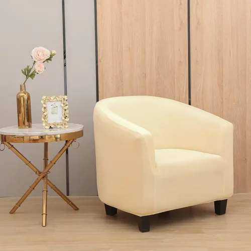 Vista 2 de Funda para silla de club, funda para silla de bañera de alta elasticidad, funda universal de elastano para sala de estar, bar, bar (beige)