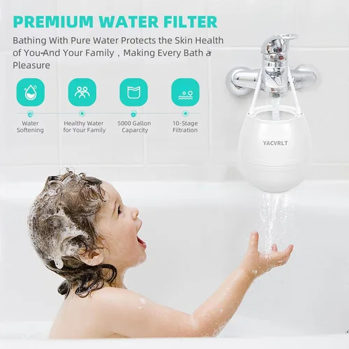 Vista 5 de Filtro de agua de baño para grifo de bañera, filtración de 10 etapas de 5,000 galones, elimina cientos de contaminantes, filtro de bañera