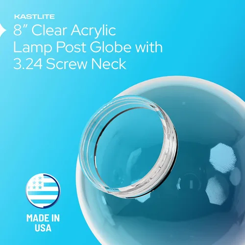Vista 6 de Globo de poste de lámpara de acrílico transparente de 8 pulgadas, textura suave con cuello de tornillo de 3.24 pulgadas, fabricado en los Estados