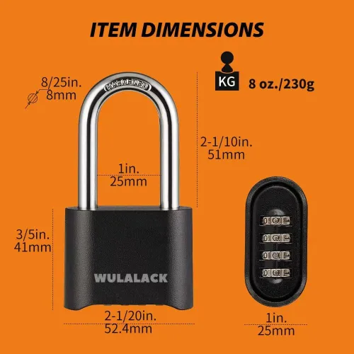 Vista 2 de WULALACK - Candado de combinación para exteriores, candados resistentes a la intemperie con código, combinación de candado reajustable
