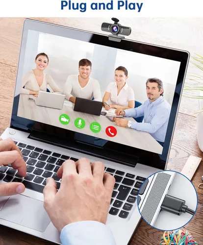 Vista 4 de Cámara web con micrófono, cámaras web HD 1080P 30fps, cámara web USB 2.0, reducción de ruido 3D y cámara web de ganancia automática para PC Mac