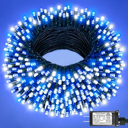Vista 15 de Juego de 2, luces de Navidad, 200 pies, 600 LED, exterior/interior, guirnalda luces, 8 modos, impermeables, cable verde, parpadeantes, árbol, patio