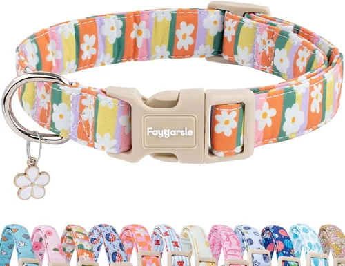 Vista 11 de Faygarsle - Collar floral para perras, diseño de primavera de verano rosa y amarillo, para perros pequeños, medianos y grandes, XS Flor Amarilla