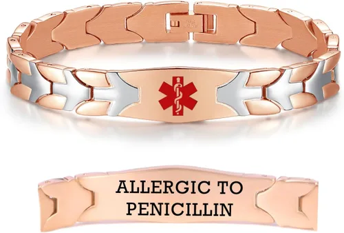 Vista 90 de LinnaLove Pulseras de alerta médica de pez volador para hombres y mujeres, pulseras médicas de acero inoxidable con grabado gratis, 8.5 pulgadas