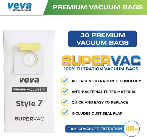 Vista 2 de Paquete de 30 bolsas de vacío estilo 7 para aspiradora vertical Bissell, bolsas de vacío SuperVac de primera calidad Parte # 32120