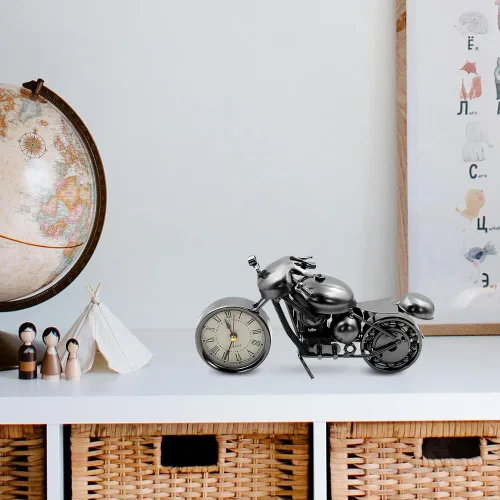 Vista 6 de Winterworm Hermoso modelo de motocicleta con reloj, adorno de metal de hierro, retro, negro, para mujer, hombre, cumpleaños, Navidad, papá, hombre