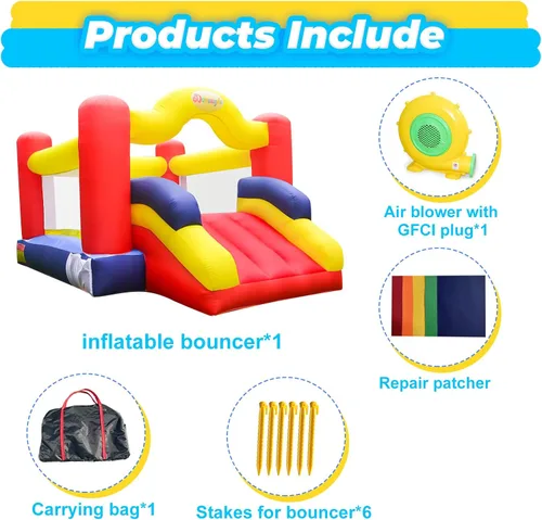 Vista 6 de Castillo inflable con soplador de aire y tobogán, castillo animoso familiar con juego de pelota de dardos, casa inflable para niños, 12 pies x 9
