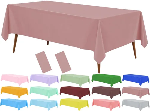 Vista 22 de Mantel de plástico crema, paquete de 2 manteles desechables color blanco hueso, mantel de 54 x 108 pulgadas para mesa rectangular, manteles