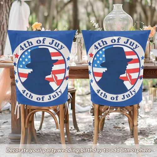 Vista 6 de 4th of July Independence Dayblue Silhouette Decorative Chair Seat Cover for Hotel Soft Dining Room Seat Covers cubre sillas para comedor Set of 6