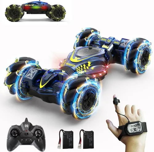Vista 10 de Coches RC, juguetes de coche de acrobacias con detección de gestos 1:12 para niños de 6 a 12 años, juguete de control remoto a mano 4WD con rotación