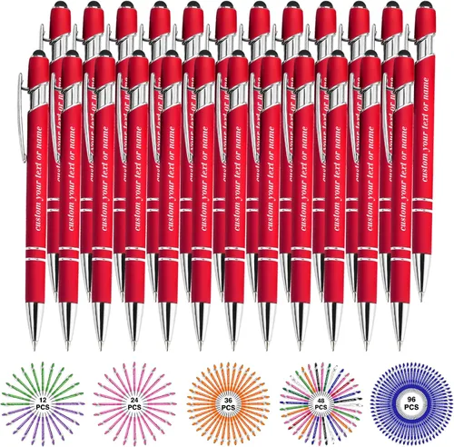 Vista 31 de Bolígrafos personalizados con nombre a granel, juego de bolígrafos personalizados, lápiz capacitivo grabado, logotipo, texto, regalo para negocios
