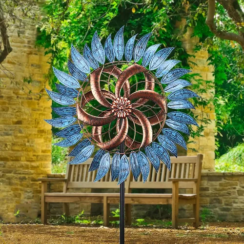 Vista 5 de MUMTOP Molinillos de viento para exteriores, de metal, 6.5 pies, grandes esculturas de viento bidireccionales para decoración de patio y jardín