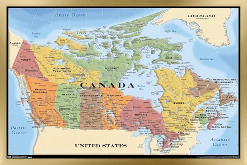 Vista 14 de Trends International Map - Póster de pared de Canadá de 14.725 x 22.375 pulgadas, versión con marco en color madera rústica