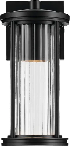 Vista 3 de Kichler Barras 59022BKDS - Aplique de pared aprobado por DarkSky para exteriores de 11.5 pulgadas con cristal acanalado transparente en negro