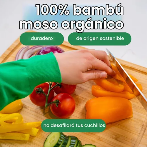 Vista 2 de GREENER CHEF Tabla de Cortar de Bambú de 15 Pulgadas con Reemplazos de por Vida - Tabla de Cortar de Madera Mediana para Cocina, Bloque