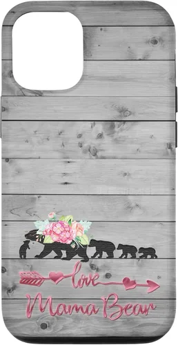 Vista 28 de Pink Floral Black Mama Bear Four Cubs on Vintage Gray Rustic Case for iPhone 17