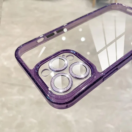 Vista 4 de Funda para iPhone 12 Pro Max con protector de lente de cámara brillante, lindo diamante brillante, parte trasera delgada y purpurina parachoques