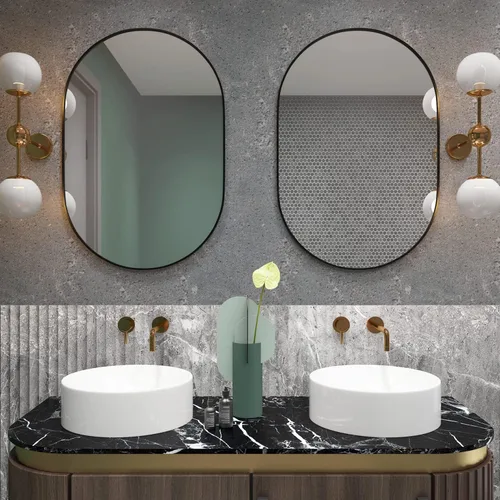 Vista 8 de Espejo ovalado de baño de 2 piezas, espejo de tocador de pared de cápsula, espejo de píldora de 20 x 30 pulgadas, espejo grande y moderno con marco