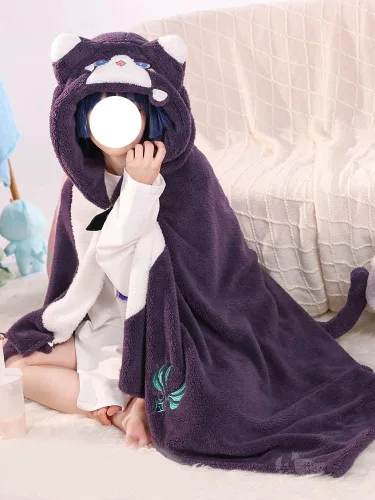 Vista 4 de Tomioka GenshinImpact - Manta con capucha para cosplay de anime, chal para siesta