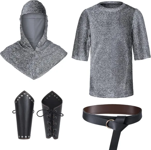 Vista 5 de Conjunto de túnica renacentista de imitación de cadena, camisa tipo túnica de coif medieval de caballero y cruzado