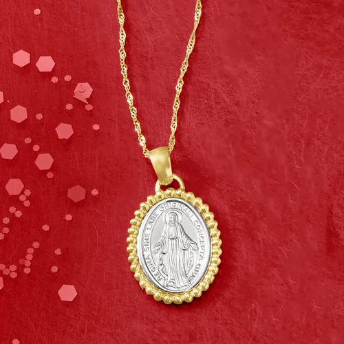 Vista 5 de Ross-Simons Collar con colgante ajustable de medalla milagrosa de oro de 2 tonos italiano de 14 quilates, Oro, no conocido