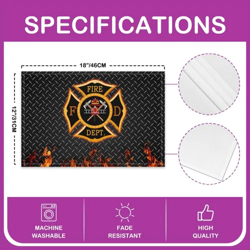 Vista 4 de Juego de 4 manteles individuales de bomberos para niños y adultos, diseño realista de llama, lavable para interiores y exteriores, para mesa