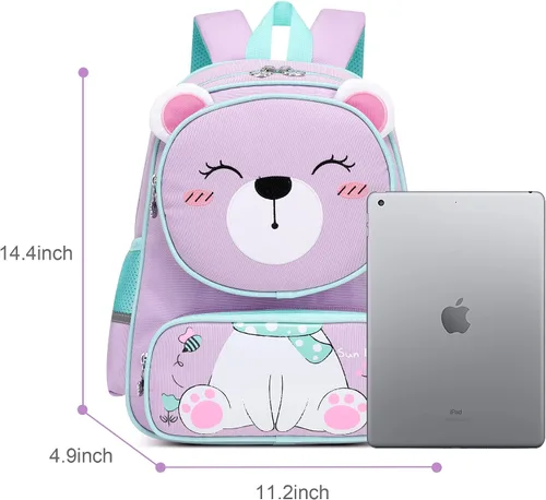 Vista 2 de Reqinqin Mochila para bebé niña y niña, linda mochila de animales 3D con dibujos animados para la escuela de 3 a 9 años para niñas y niños, Little
