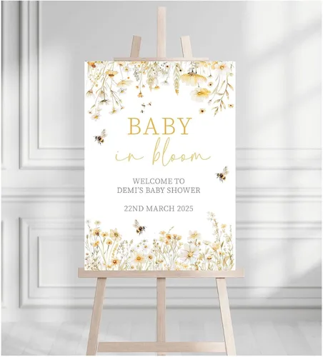 Vista 9 de Letrero de bienvenida para baby shower, personalizable, con texto en inglés «We Can Bearly Wait» Neutral Cute Teddy Bear Theme, varios tamaños