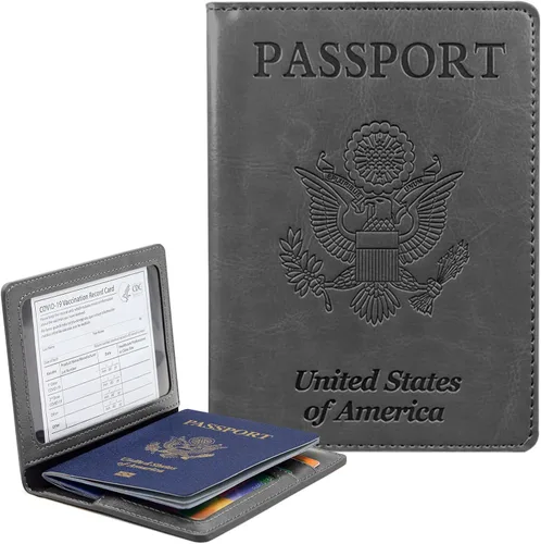 Vista 12 de Funda para pasaporte con bloqueo RFID de piel, tarjetero con ranura para tarjetas, accesorios de viaje, organizador de documentos, protector