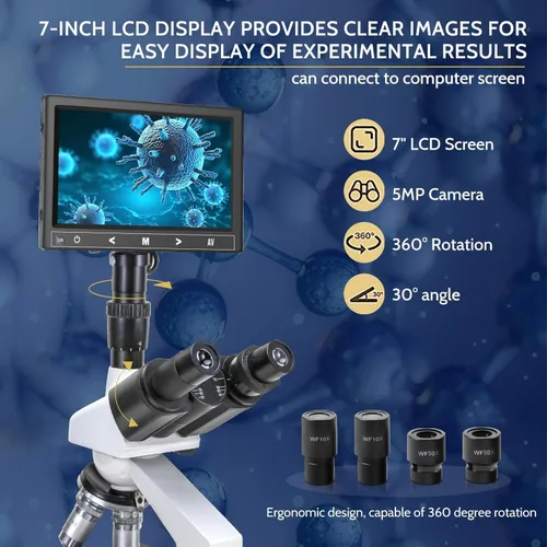 Vista 2 de Microscopios trinoculares compuestos 40X-5000X trinocular para adultos, pantalla de visualización, accesorios para microscopio, microscopios
