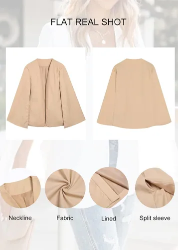 Vista 6 de Flybony Chaquetas tipo blazer de manga de capa para mujer, elegante abrigo casual