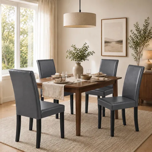 Vista 16 de Yaheetech Juego de 4 sillas de comedor tapizadas para cocina, color marrón Marrón oscuro