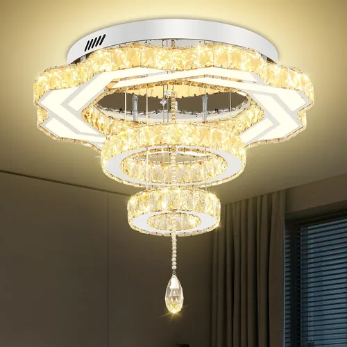 Vista 30 de Flashing God Candelabros de cristal modernos de 12 pulgadas, lámpara de techo de montaje empotrado, mini lámpara LED regulable para pasillo, lámpara