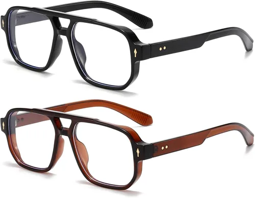 Vista 18 de PORADAY Gafas de Bloqueo de Luz Azul para Mujeres y Hombres Estilo Retro Cuadrado de los Años 70 Gafas de Aviador Gafas Rectangulares para gris