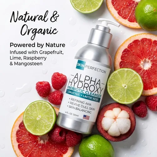 Vista 6 de Skin Perfection Limpiador probiótico de ácido alfa hidroxi, gel salicílico láctico, exfoliante, refina los poros grandes, sin parabenos, sin sulfatos