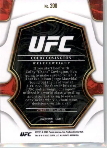 Vista 2 de 2023 Panini Select #200 Colby Covington Welterweight Premier Level Official MMA/UFC Trading Card in Raw (NM or Better) Condition